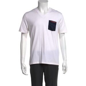 Prada White Tee with Navy Pocket